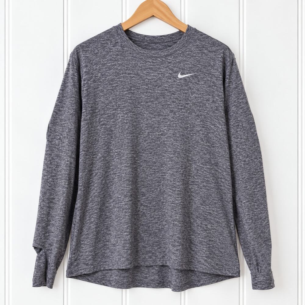 Nike Running Dri-FIT Top XL Purple Gray Heather Long Sleeve Thumbholes Swoosh
